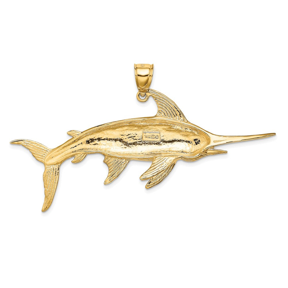 14k Yellow Gold 67 mm 2-D Polished/Satin Swordfish Charm (13.33 grams)