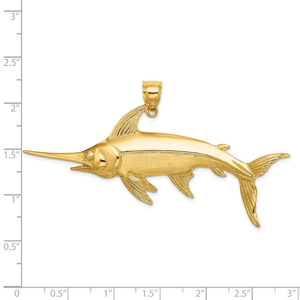 14k Yellow Gold 67 mm 2-D Polished/Satin Swordfish Charm (13.33 grams)