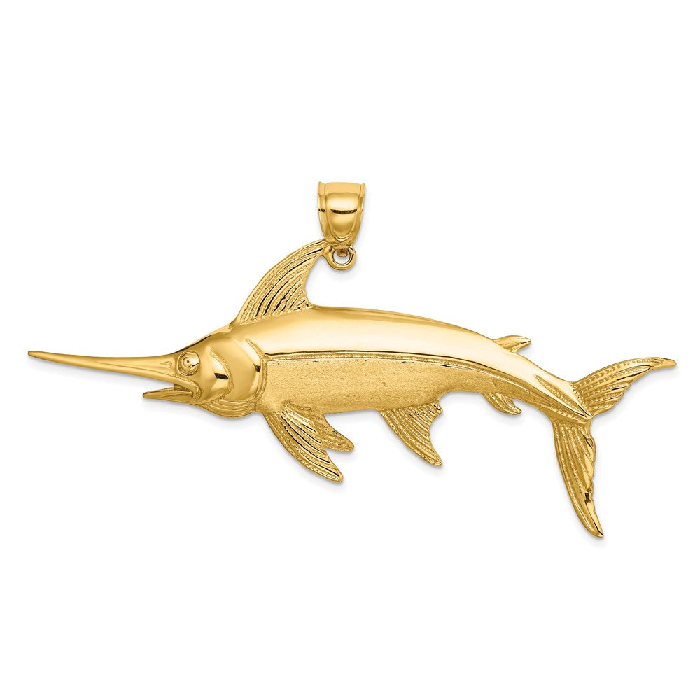 14k Yellow Gold 67 mm 2-D Polished/Satin Swordfish Charm (13.33 grams)