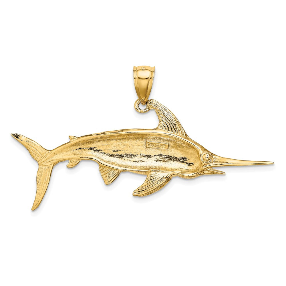 14k Yellow Gold 57.2 mm 2-D Polished/Satin Swordfish Charm (5.83 grams)