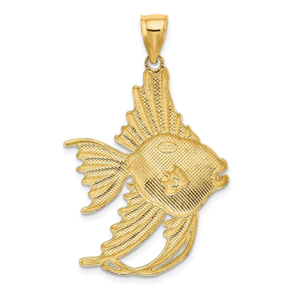 14k Yellow Gold 26.4 mm Textured LARGE ANGELFISH Charm (4.51 grams)