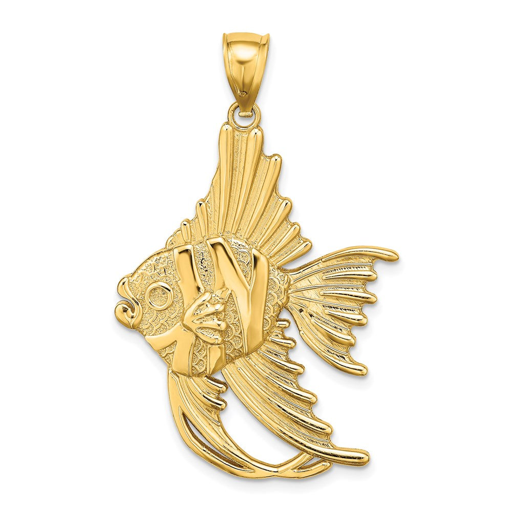 14k Yellow Gold 26.4 mm Textured LARGE ANGELFISH Charm (4.51 grams)
