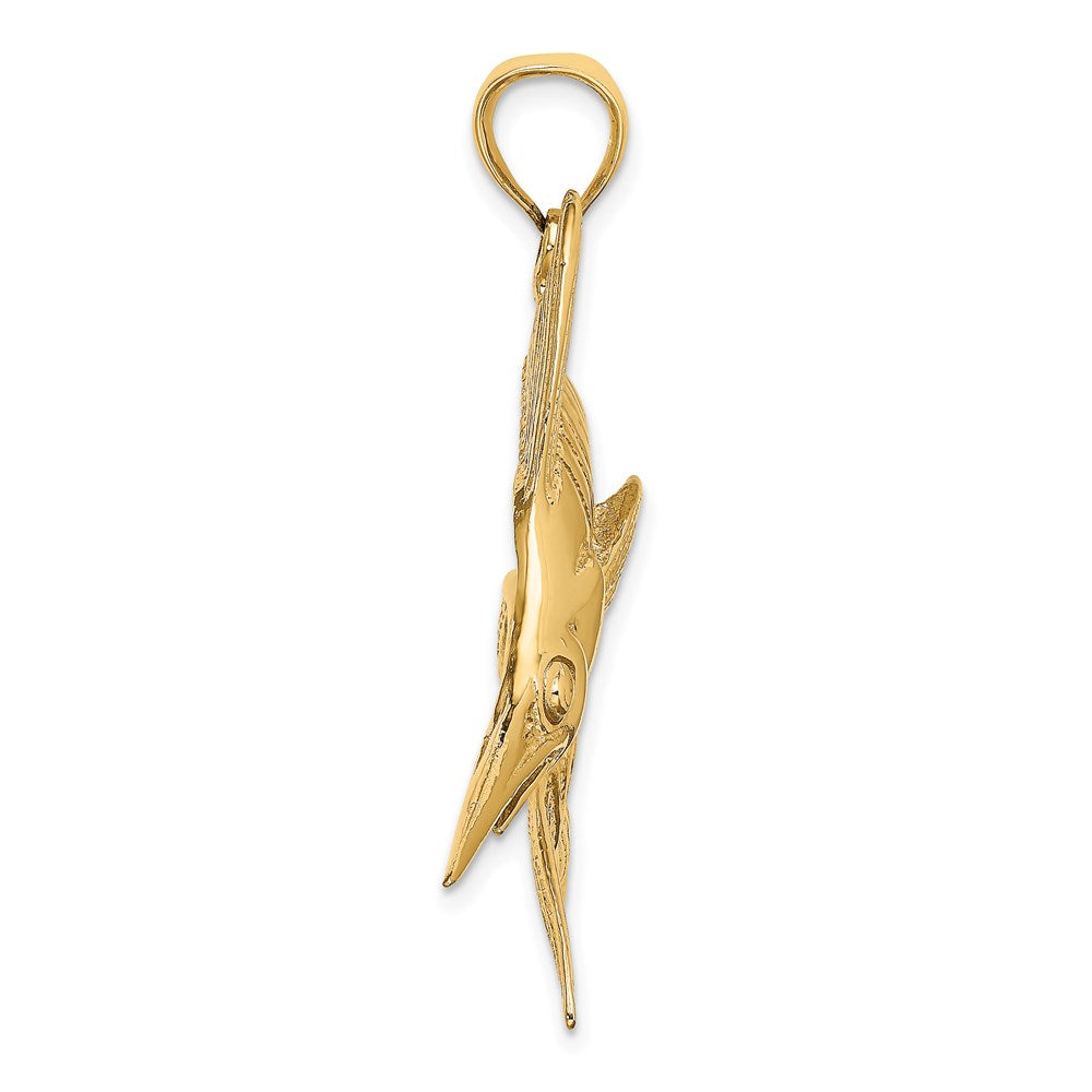 14k Yellow Gold 60 mm 2-D Polished / Satin Blue Marlin Charm (11.12 grams)