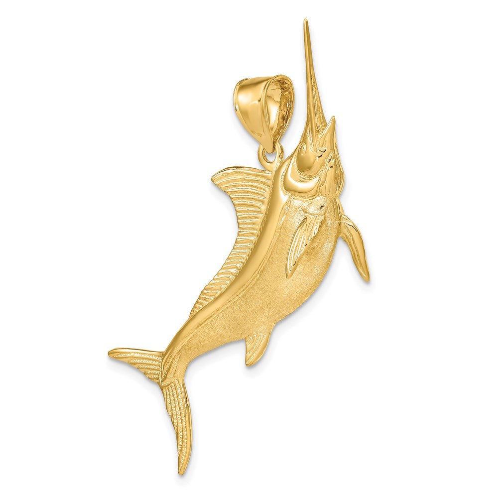 14k Yellow Gold 52 mm 3-D Satin / Polished Marlin Charm (12.2 grams)