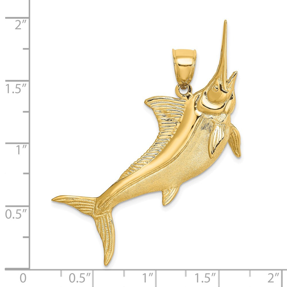 14k Yellow Gold 52 mm 3-D Satin / Polished Marlin Charm (12.2 grams)
