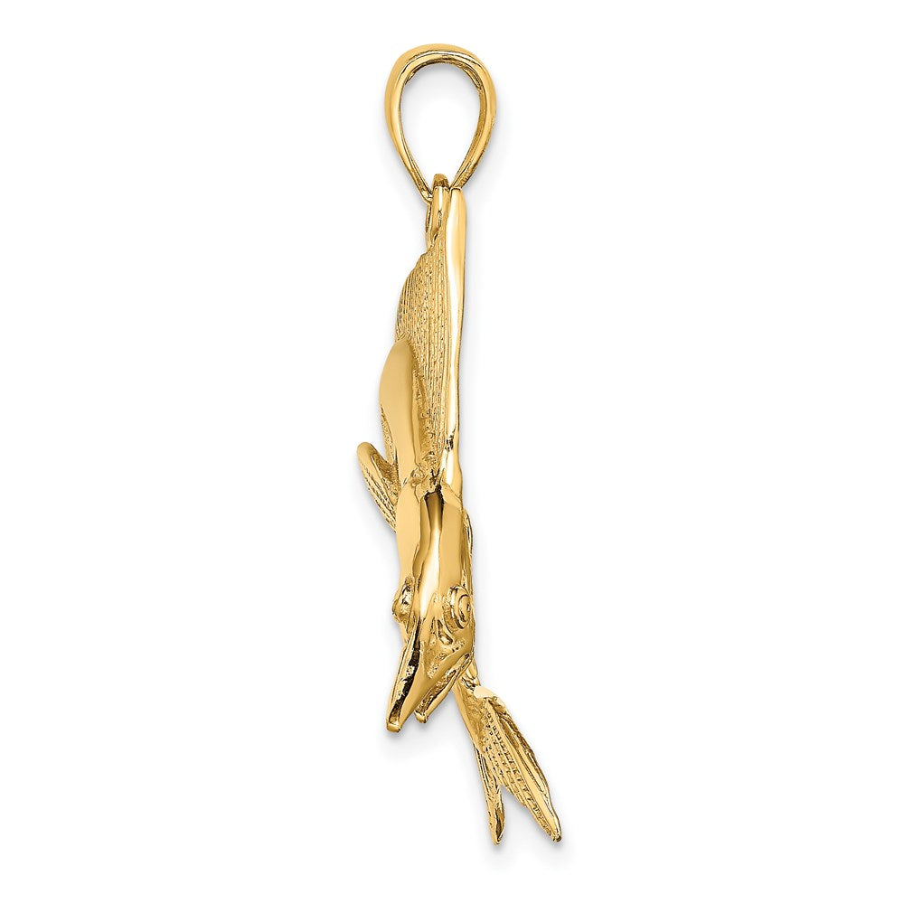 14k Yellow Gold 41.5 mm 2-D Polished / Satin STRIPED MARLIN Charm (6.95 grams)