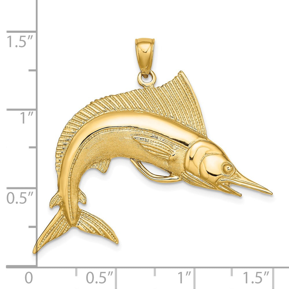 14k Yellow Gold 41.5 mm 2-D Polished / Satin STRIPED MARLIN Charm (6.95 grams)