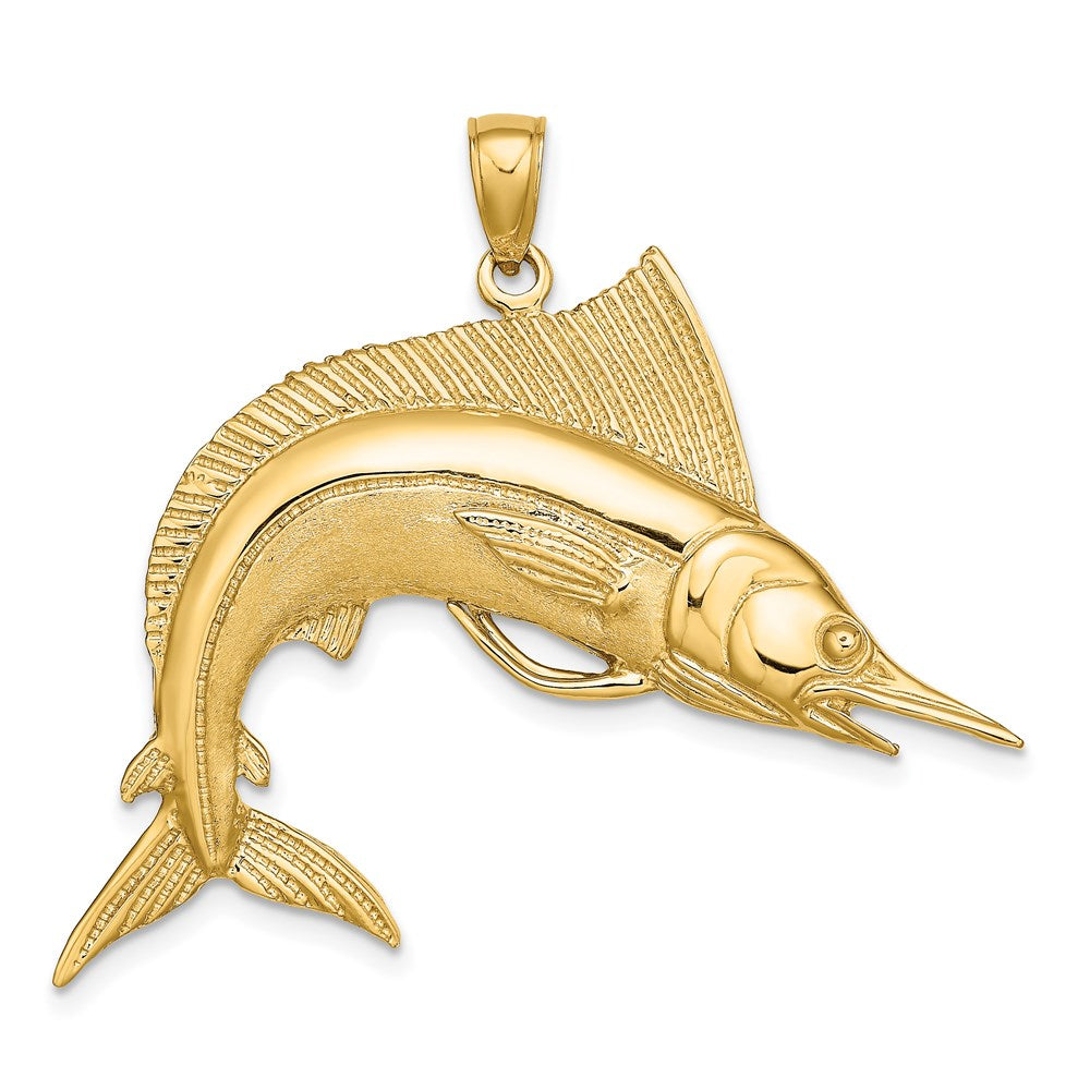 14k Yellow Gold 41.5 mm 2-D Polished / Satin STRIPED MARLIN Charm (6.95 grams)