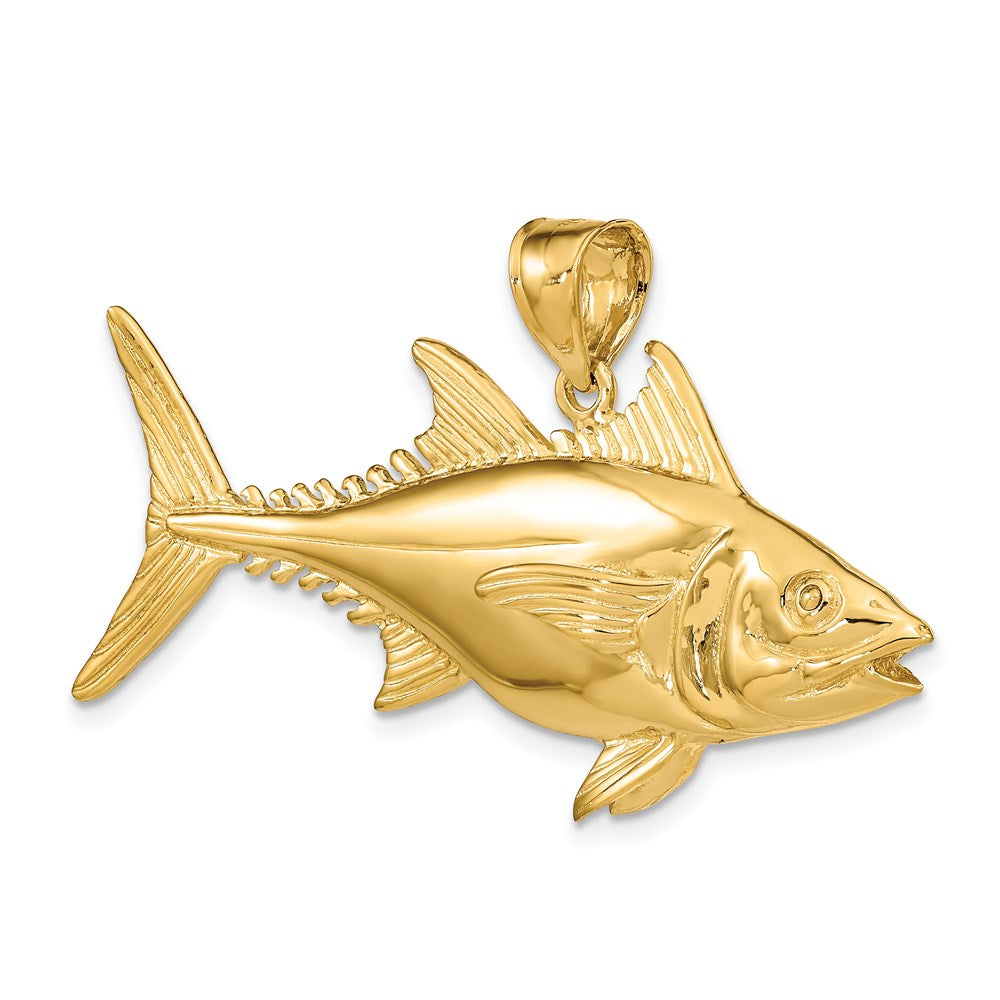 14k Yellow Gold 53 mm 3-D Polished Skipjack Tuna Fish Charm (19.87 grams)