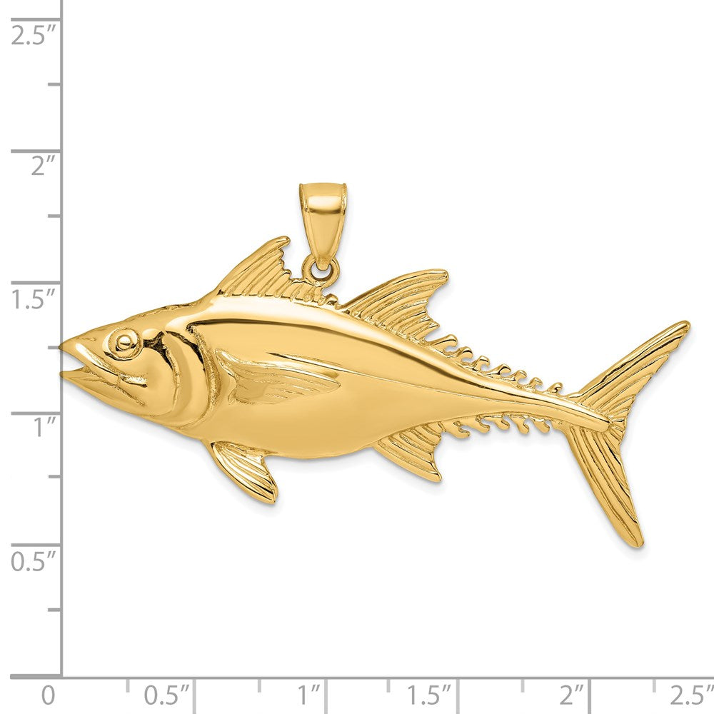 14k Yellow Gold 53 mm 3-D Polished Skipjack Tuna Fish Charm (19.87 grams)