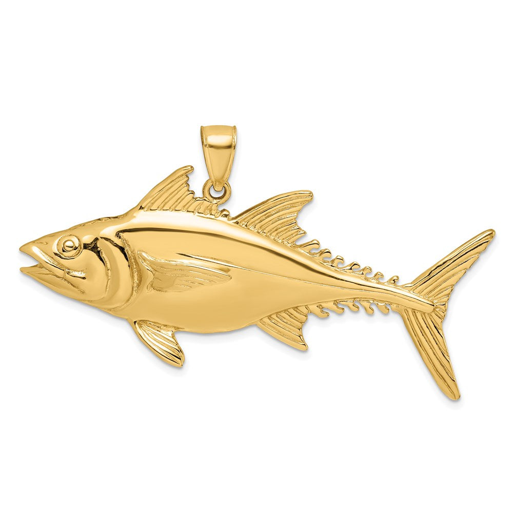 14k Yellow Gold 53 mm 3-D Polished Skipjack Tuna Fish Charm (19.87 grams)
