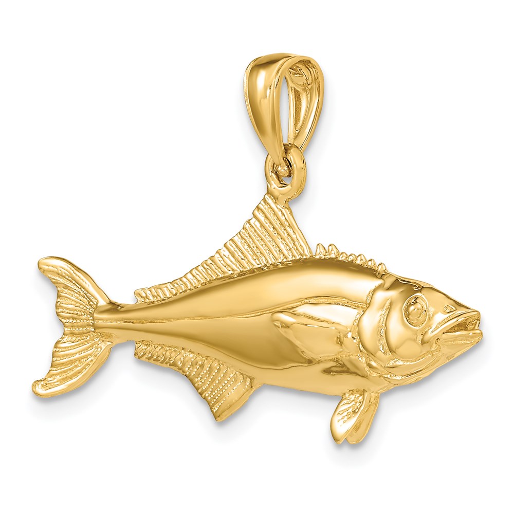 14k Yellow Gold 41.1 mm 3-D Polished Cobia Fish Charm (6.46 grams)