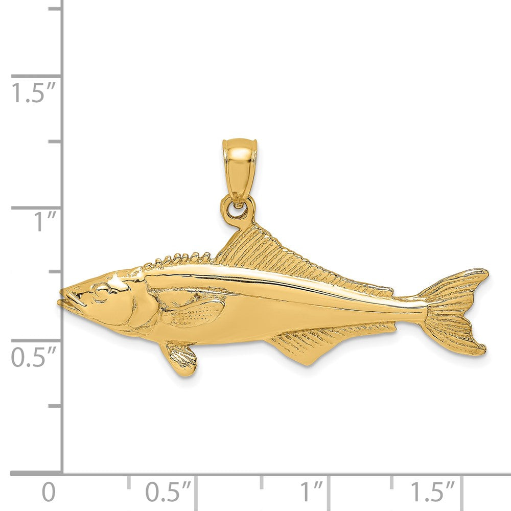 14k Yellow Gold 41.1 mm 3-D Polished Cobia Fish Charm (6.46 grams)