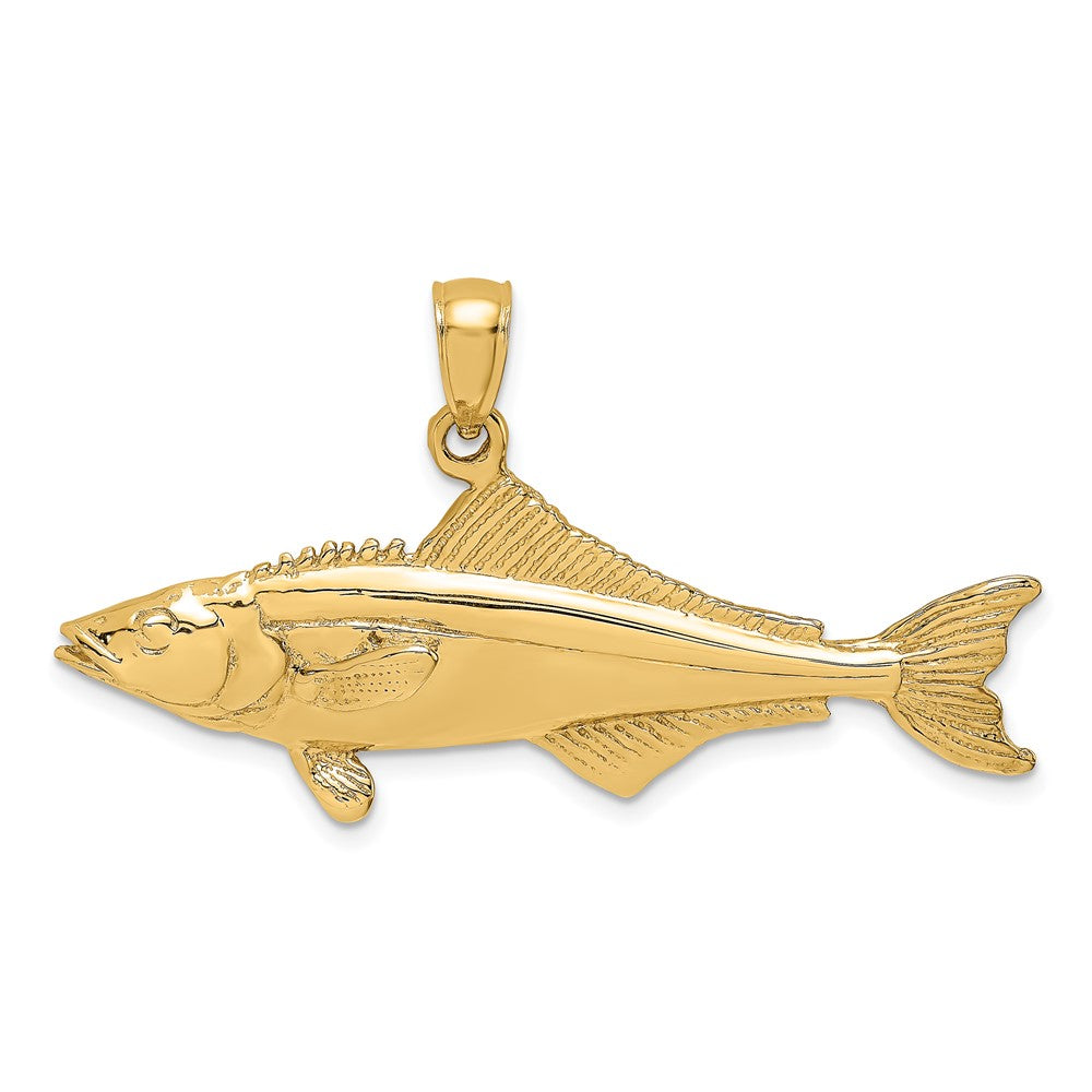 14k Yellow Gold 41.1 mm 3-D Polished Cobia Fish Charm (6.46 grams)