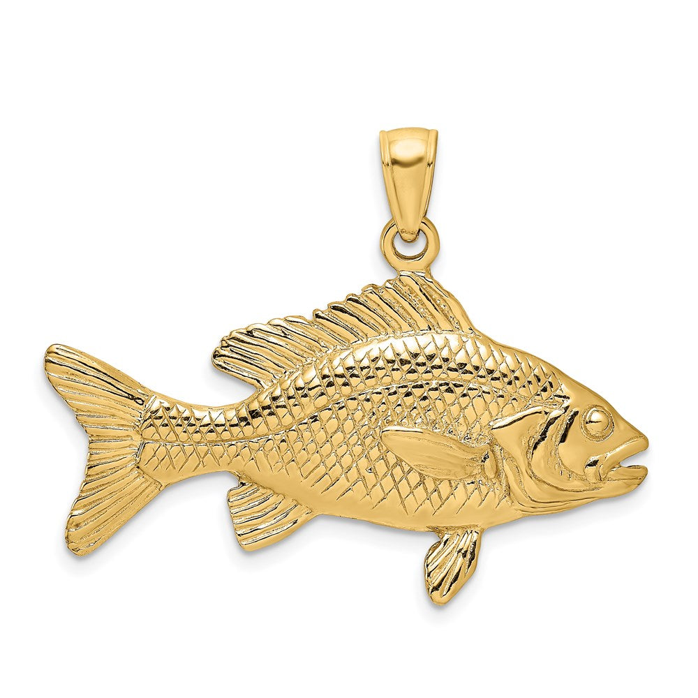 14k Yellow Gold 34.6 mm 3-D Textured Red Snapper Fish Charm (7.35 grams)