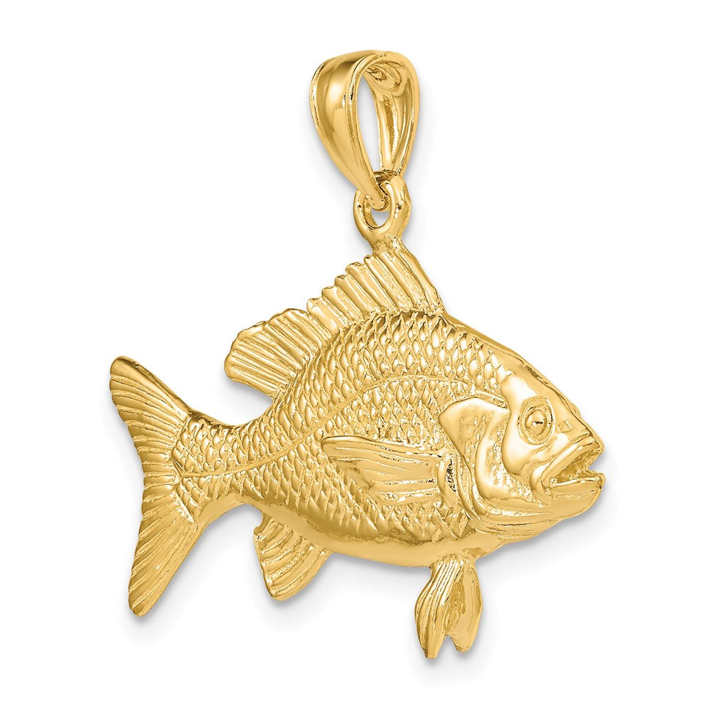 14k Yellow Gold 34.6 mm 3-D Textured Red Snapper Fish Charm (7.35 grams)