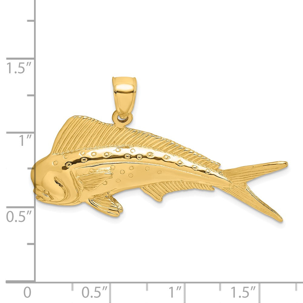 14k Yellow Gold 43.4 mm 2-D Male Dorado (Mahi-Mahi) Charm (7.78 grams)