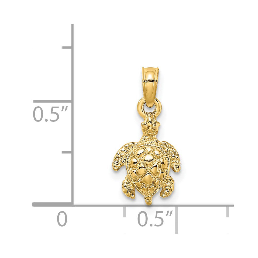 14k Yellow Gold 8.8 mm Textured Sea Turtle Charm (0.81 grams)