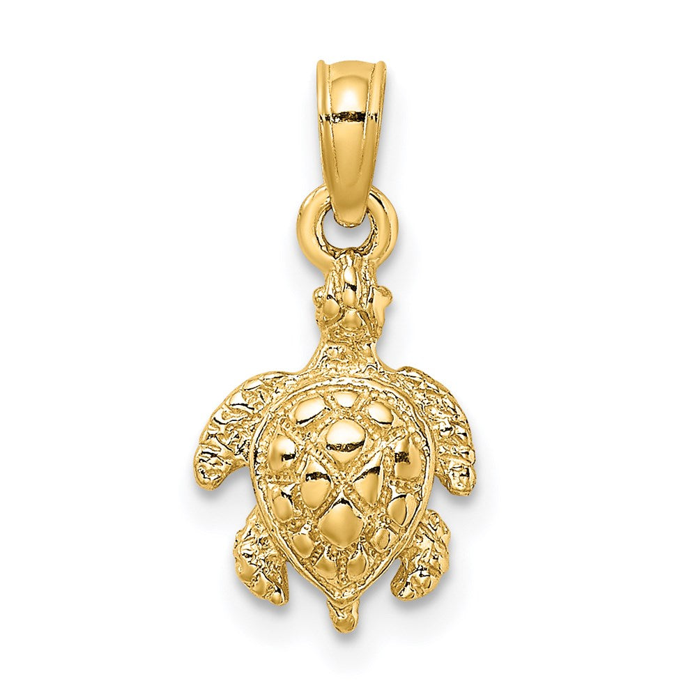14k Yellow Gold 8.8 mm Textured Sea Turtle Charm (0.81 grams)