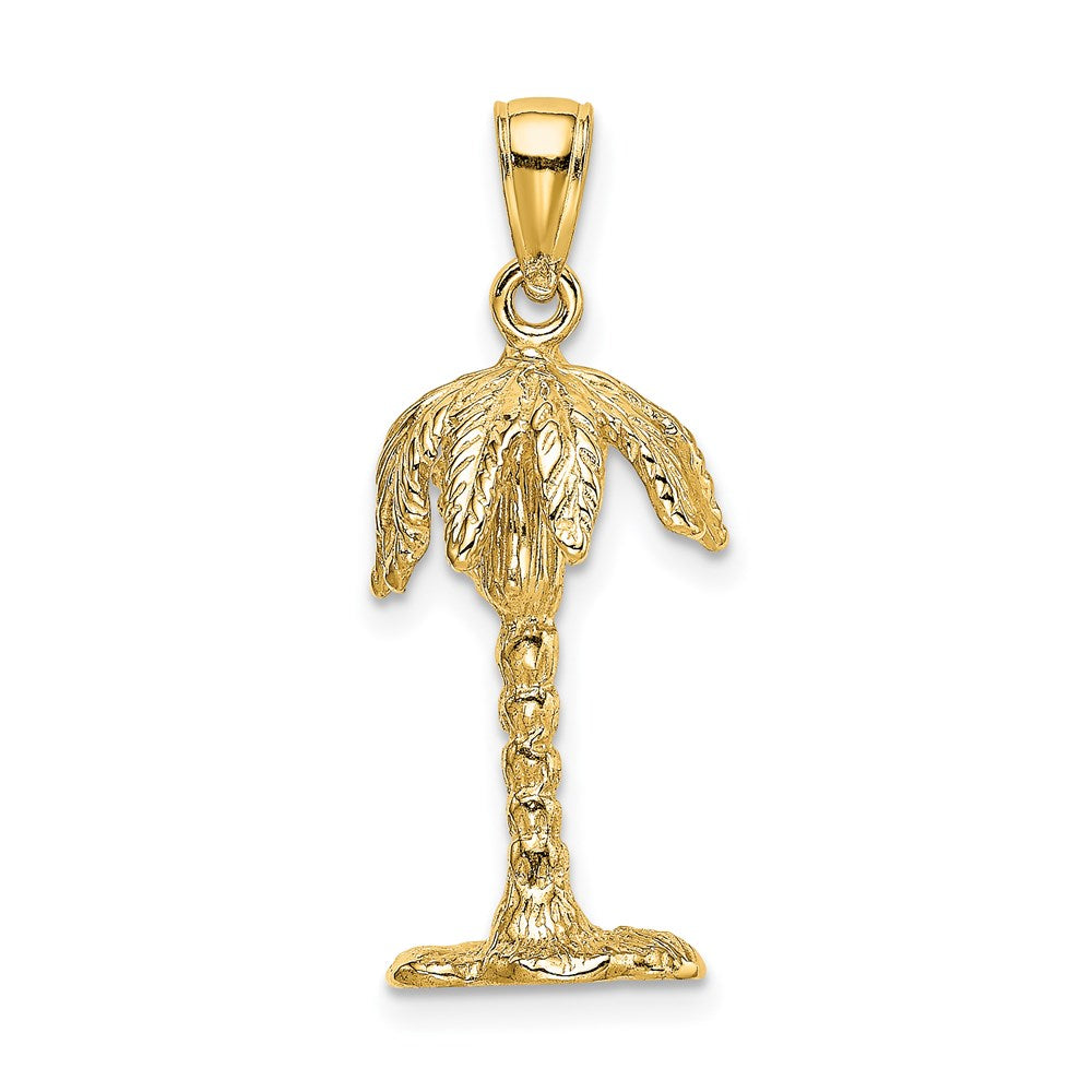 14k Yellow Gold 11.3 mm 3-D Textured Palm Tree Charm (3.52 grams)