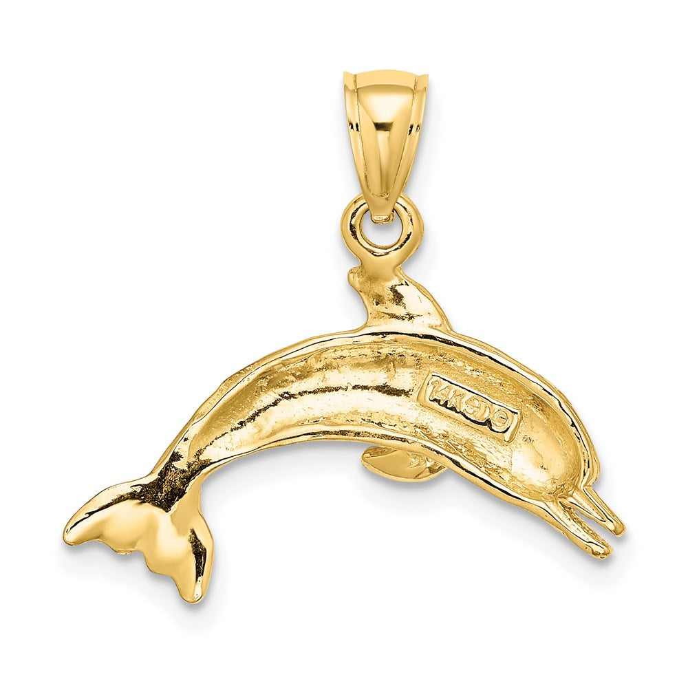 14k Yellow Gold 24.35 mm Textured/Polished Dolphin Jumping Charm (2.09 grams)