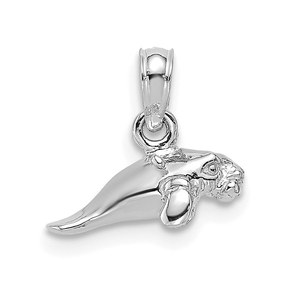 14k White Gold 12.85 mm  3-D Polished Mini Manatee Charm (1.05 grams)