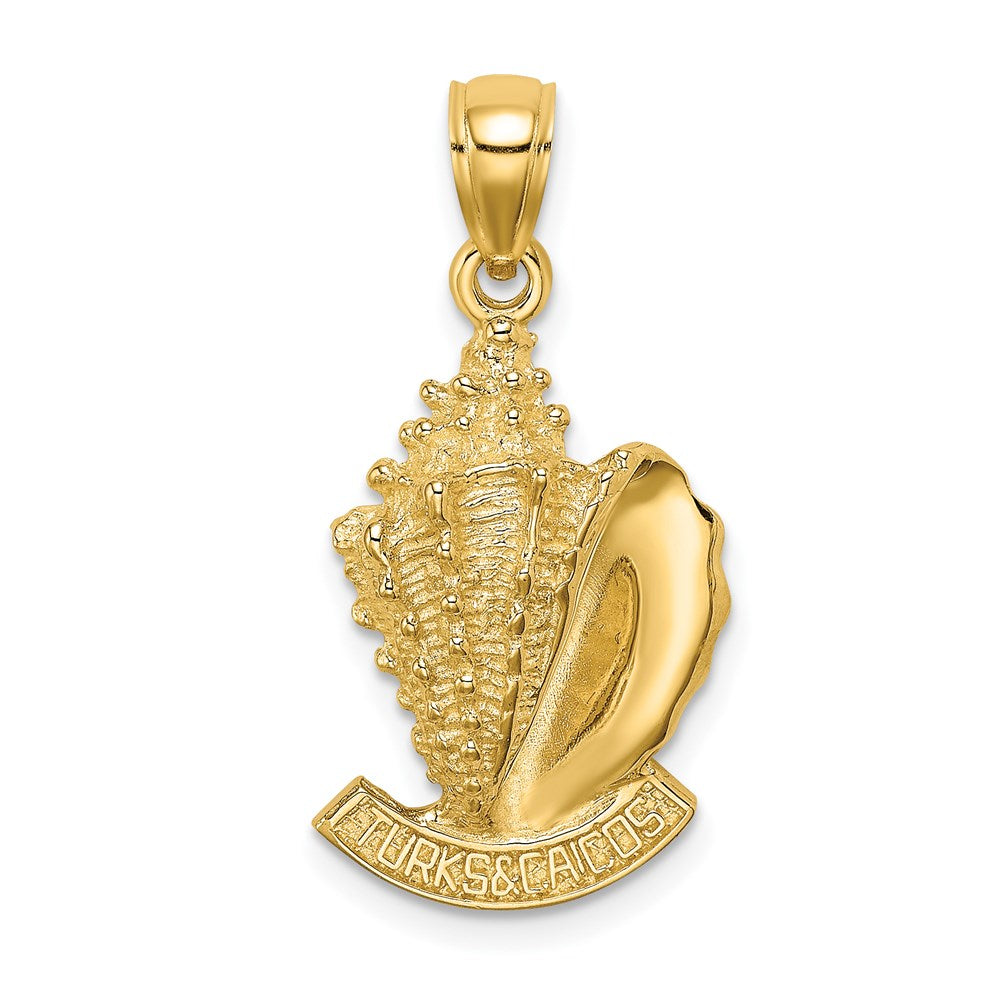 14k Yellow Gold 13.5 mm 2-D TURKS AND CAICOS Under Conch Shell Charm (2.91 grams)