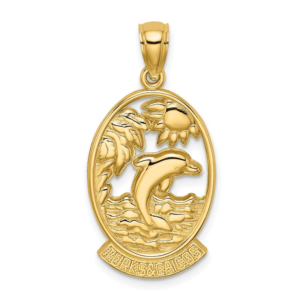 14k Yellow Gold 22.55 mm TURKS AND CAICOS w/Dolphin Sunset Scene Charm (3.24 grams)