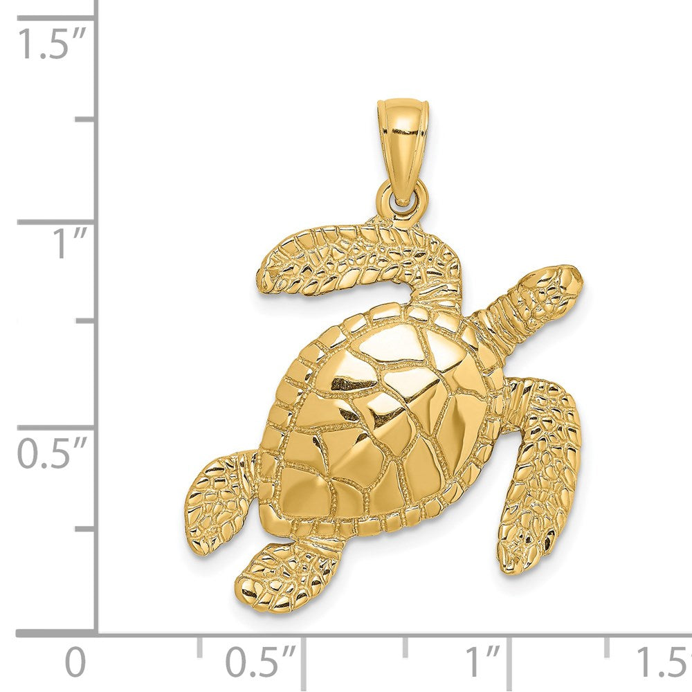 14k Yellow Gold 29.6 mm ng Sea Turtle Charm (6.81 grams)