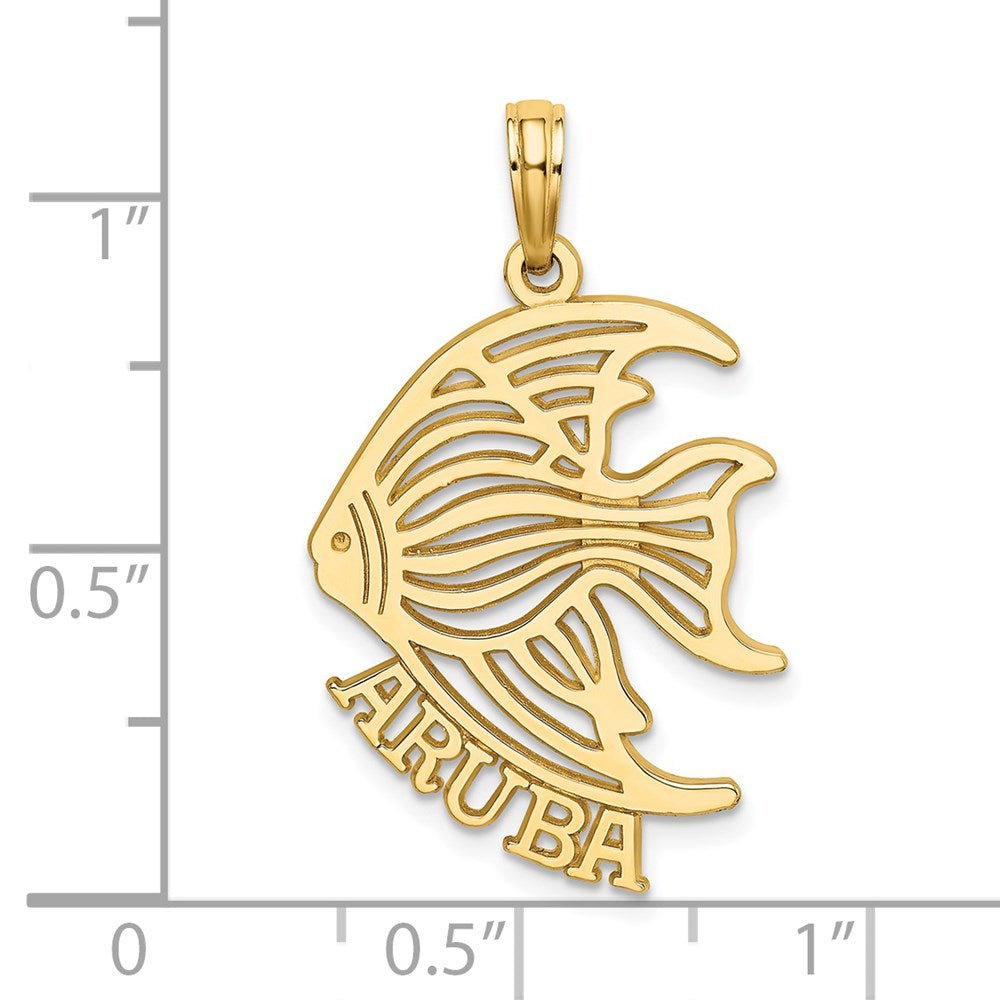 14k Yellow Gold 17.4 mm Polished Cut-Out ARUBA Under Angelfish Charm (1.62 grams)