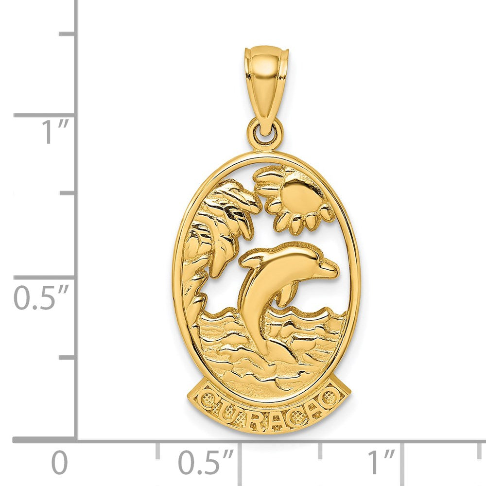 14k Yellow Gold 15.3 mm CURACAO w/ Dolphin Sunset Charm (3.04 grams)