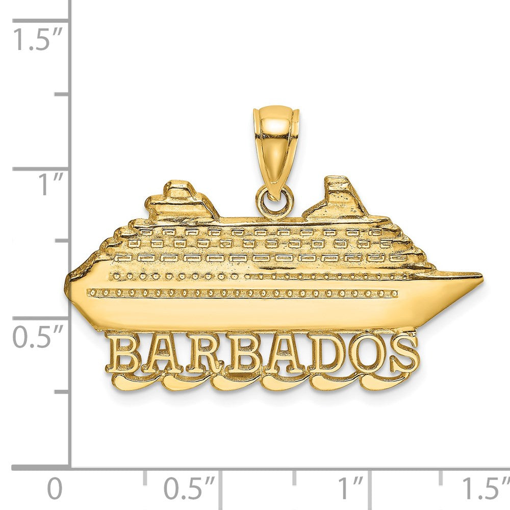 14k Yellow Gold 31.9 mm Polished BARBADOS Cruise Ship Charm (3.26 grams)