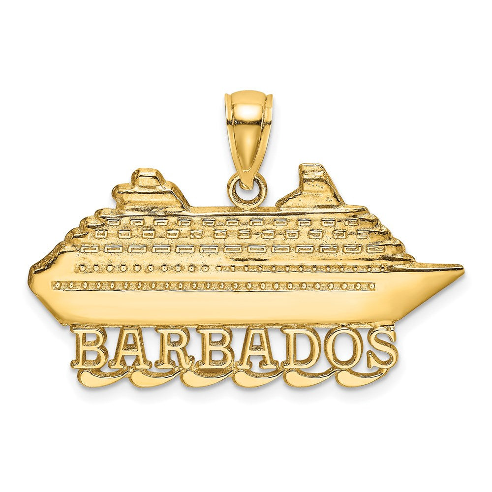 14k Yellow Gold 31.9 mm Polished BARBADOS Cruise Ship Charm (3.26 grams)