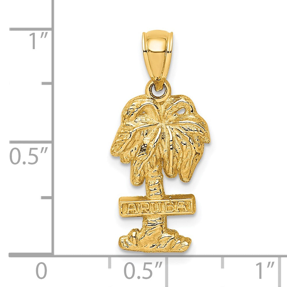 14k Yellow Gold 11.6 mm ARUBA On Palm Tree Pendant (1.86 grams)