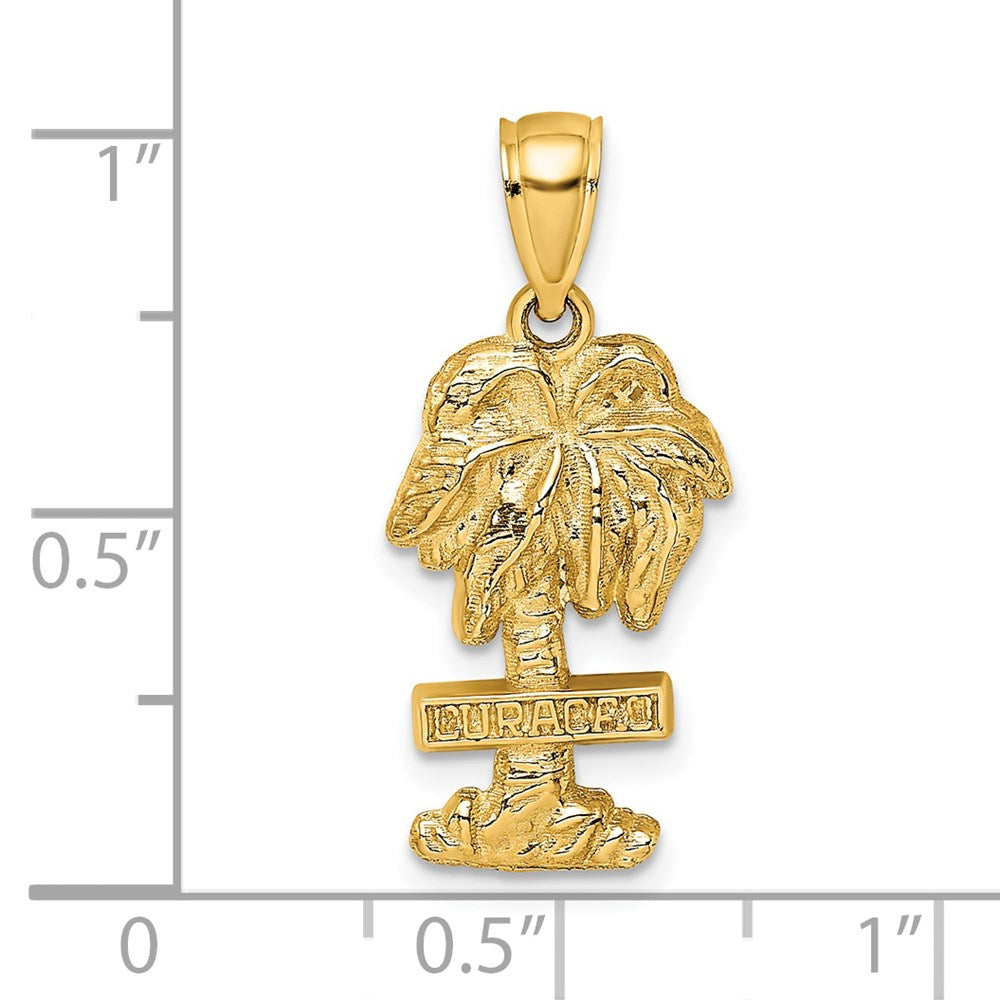 14k Yellow Gold 12 mm 2-D CURACAO On Palm Tree Charm (1.95 grams)