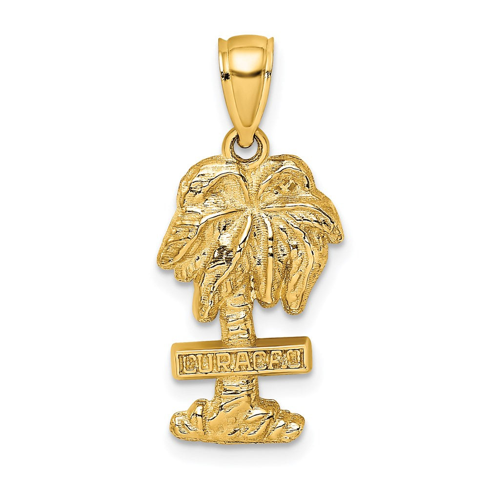 14k Yellow Gold 12 mm 2-D CURACAO On Palm Tree Charm (1.95 grams)