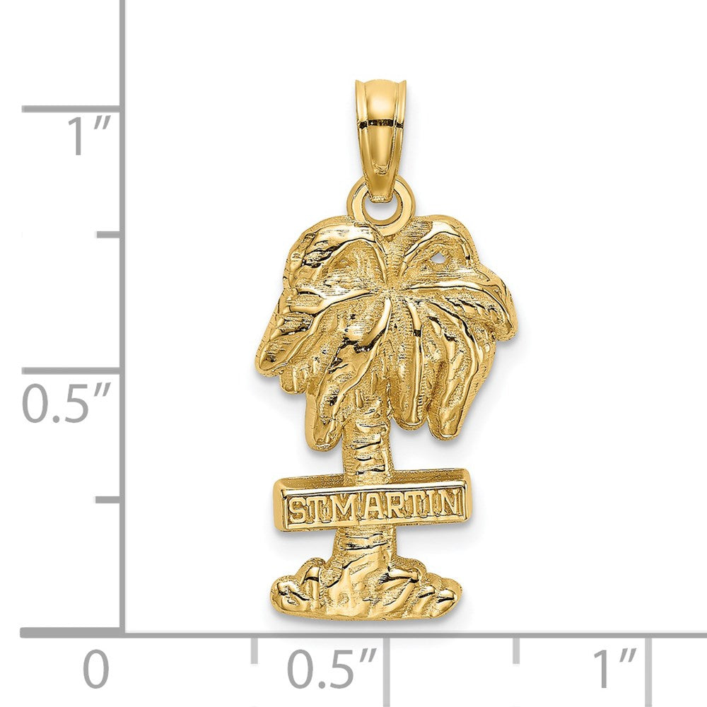 14k Yellow Gold 12 mm 2-D ST. MARTIN On Palm Tree Charm (1.97 grams)