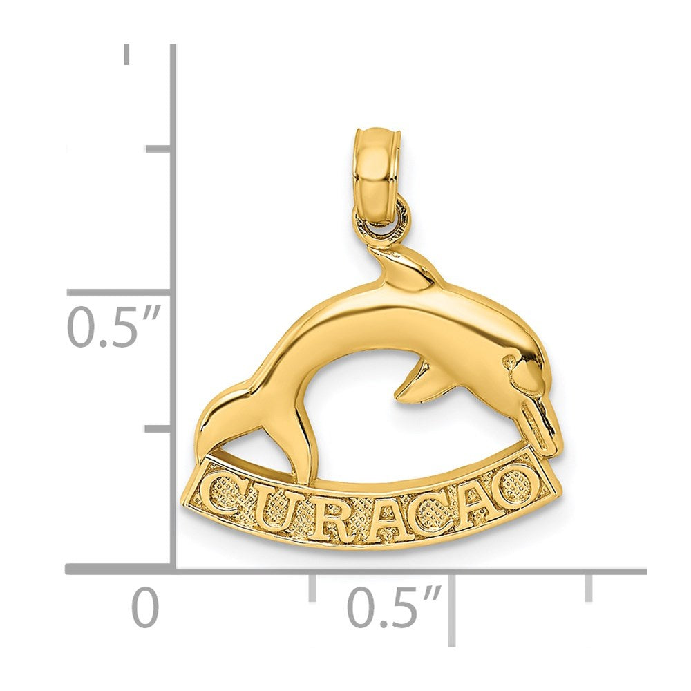 14k Yellow Gold 18 mm 2-D CURACAO Under Polished Dolphin Charm (1.59 grams)