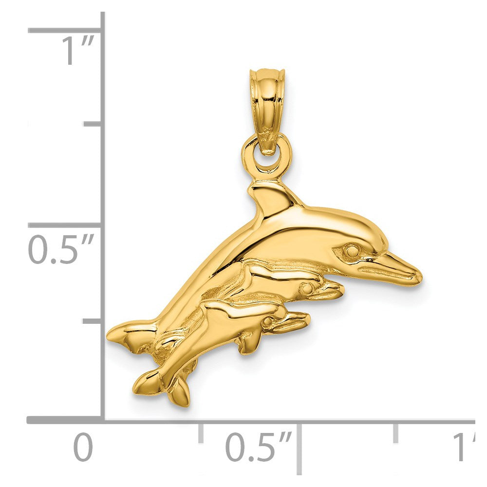 14k Yellow Gold 20.9 mm Dolphin w/ 2 Baby Dolphins Charm (1.59 grams)