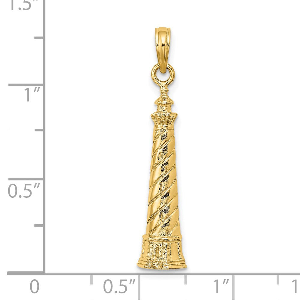 14k Yellow Gold 7.1 mm 2-D Cape Hatteras Lighthouse Charm (2.63 grams)