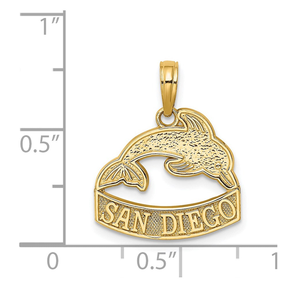 14k Yellow Gold 16.77 mm SAN DIEGO Banner Dolphins Charm (1.08 grams)