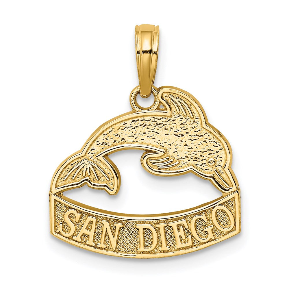 14k Yellow Gold 16.77 mm SAN DIEGO Banner Dolphins Charm (1.08 grams)