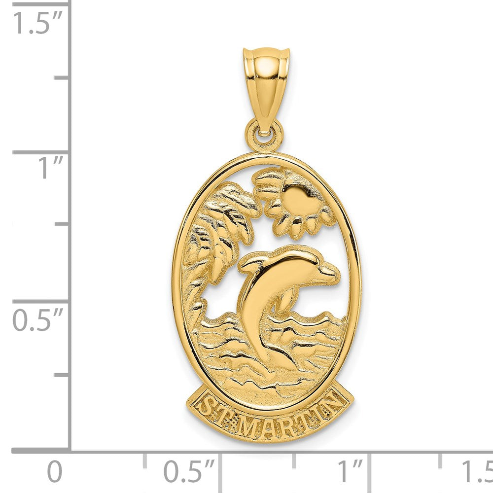 14k Yellow Gold 15.2 mm ST. MARTIN w/ Dolphin Sunset Charm (3.04 grams)