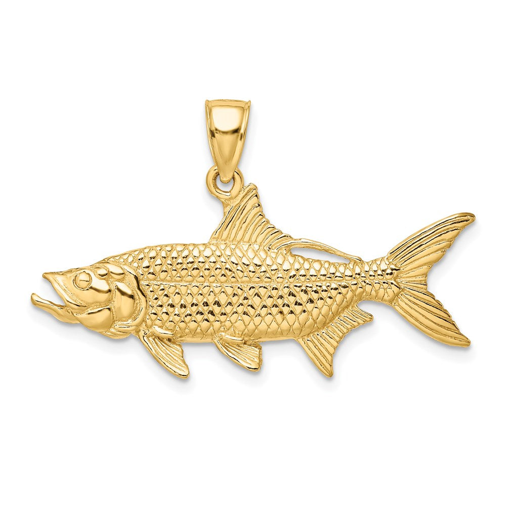 14k Yellow Gold 39.3 mm 3-D Textured Oxeye Tarpon Fish Charm (7.74 grams)