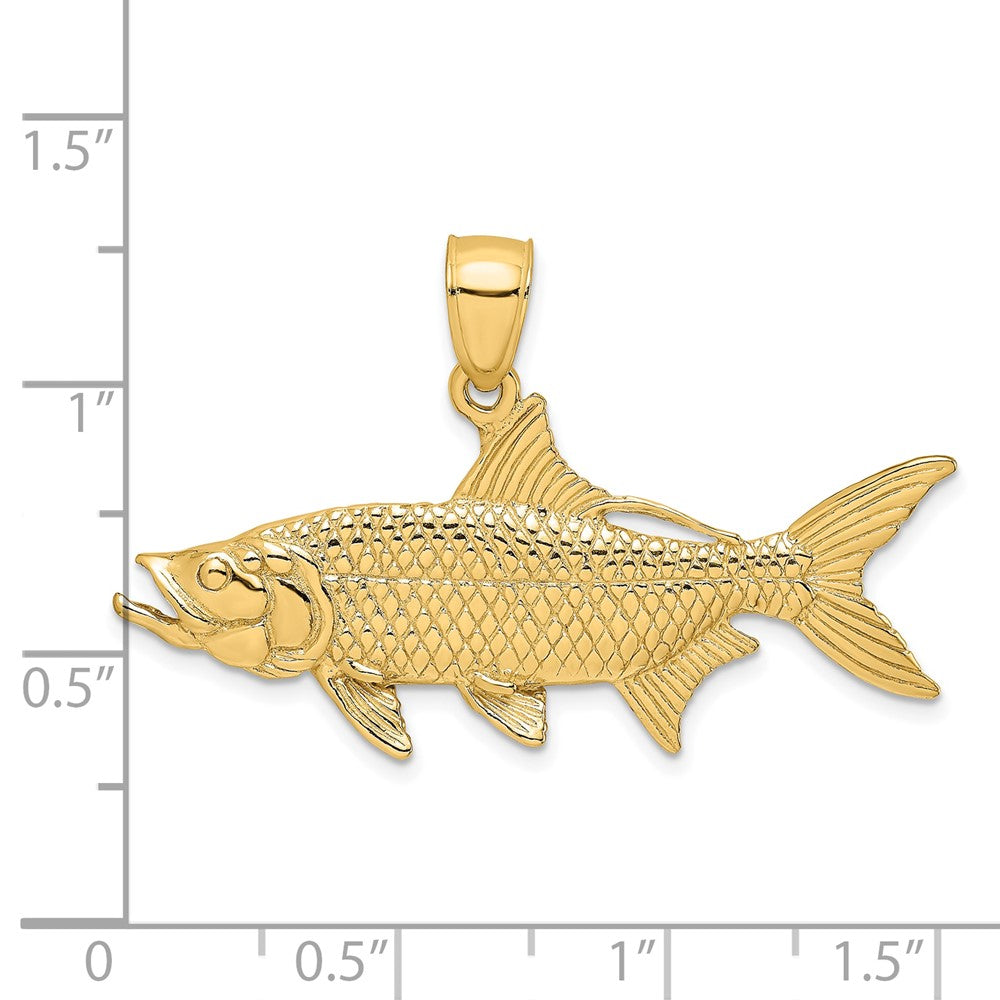 14k Yellow Gold 39.3 mm 3-D Textured Oxeye Tarpon Fish Charm (7.74 grams)