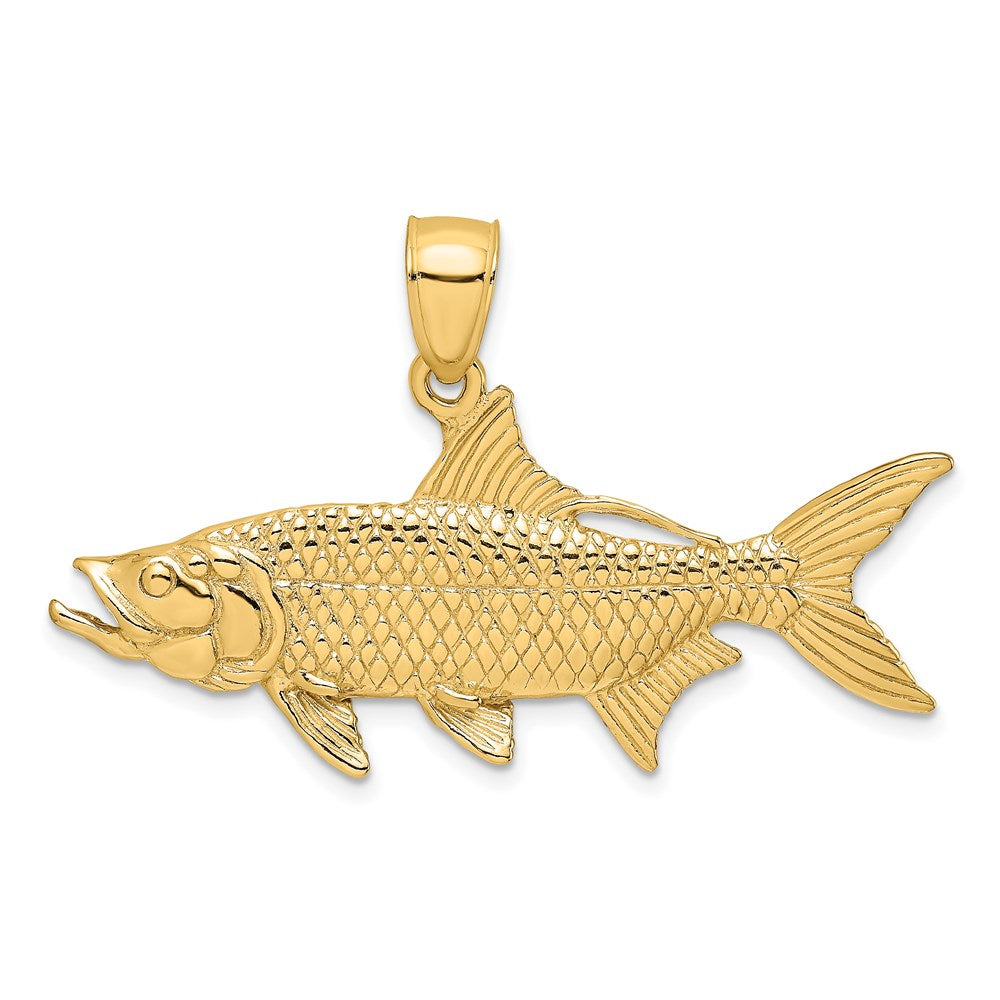 14k Yellow Gold 39.3 mm 3-D Textured Oxeye Tarpon Fish Charm (7.74 grams)