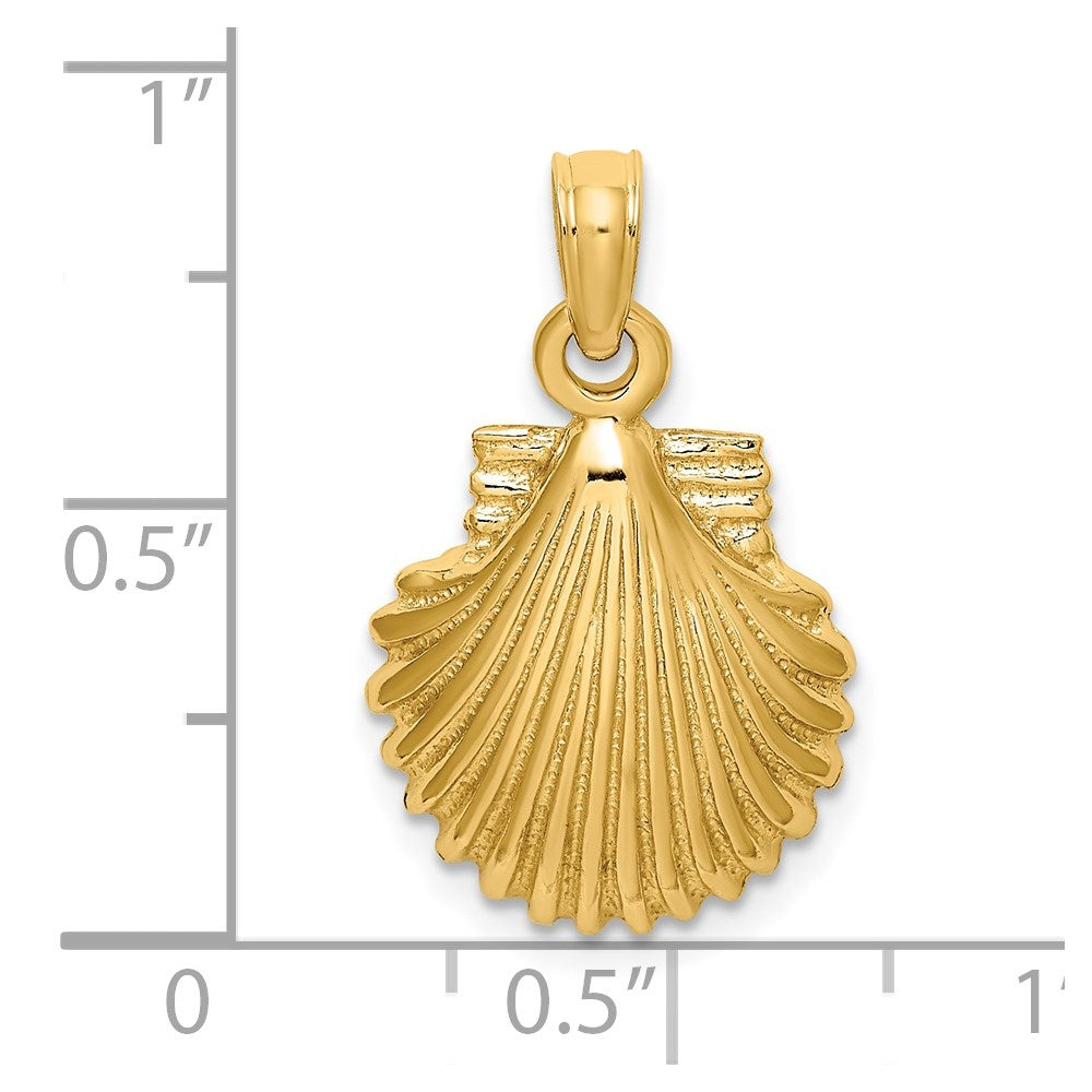 14k Yellow Gold 12.35 mm Polished Scallop Shell Charm (1.52 grams)