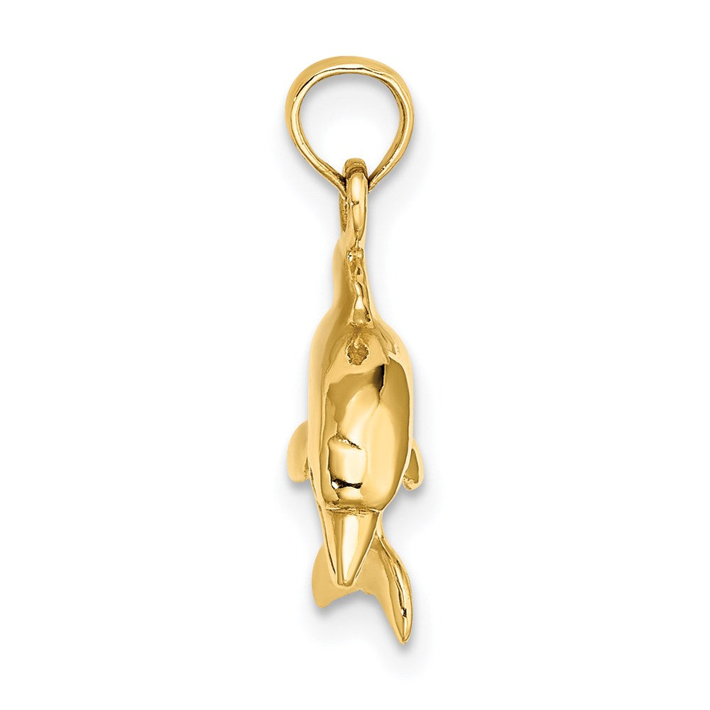 14k Yellow Gold 17.55 mm 3-D Dolphin Jumping Charm (2.69 grams)