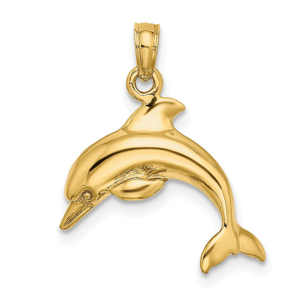 14k Yellow Gold 17.55 mm 3-D Dolphin Jumping Charm (2.69 grams)