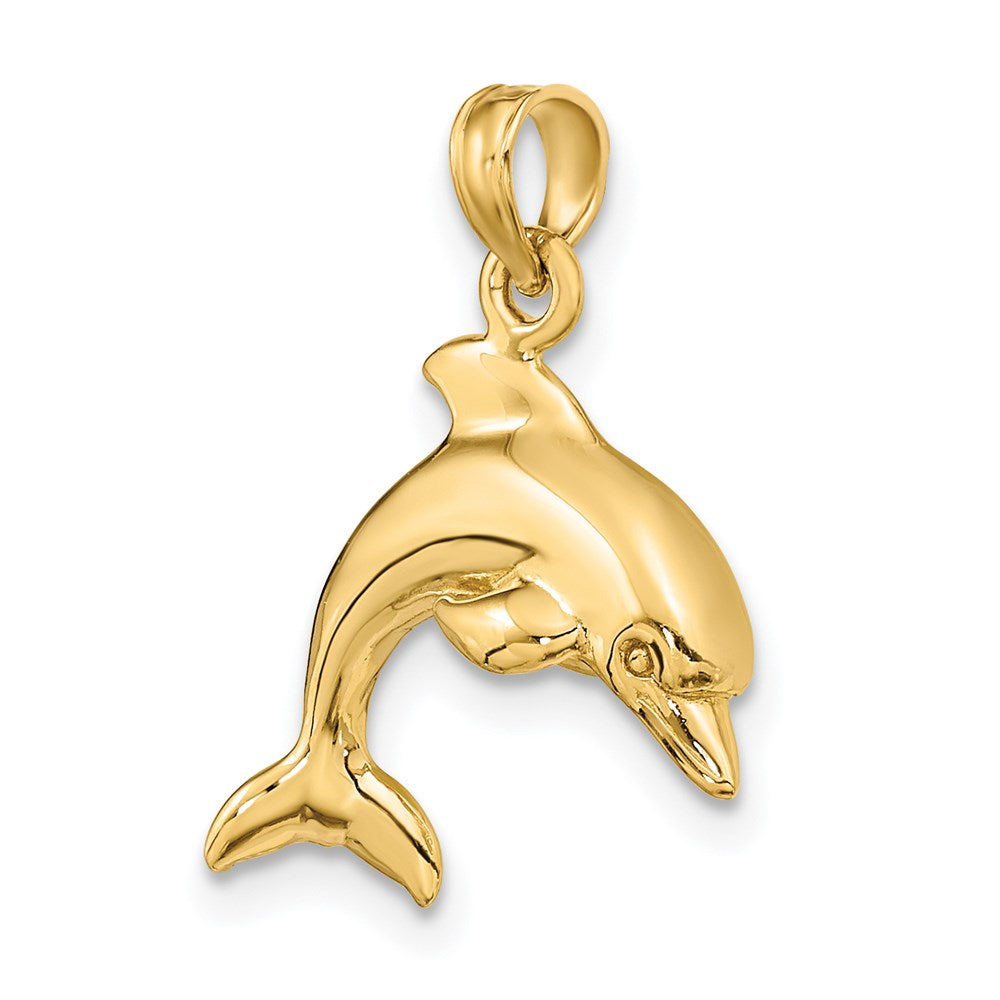 14k Yellow Gold 17.55 mm 3-D Dolphin Jumping Charm (2.69 grams)
